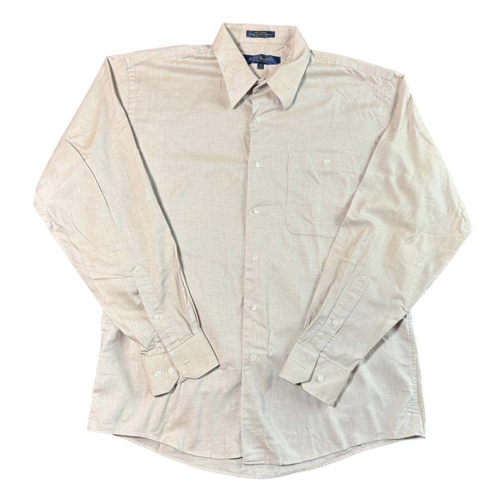 Chas Reed & Co‎ Mens Tan Cotton Long Sleeve Button Up Dress Shirt 16 34/35